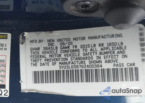 2006 Pontiac Vibe from USA, damaged, VIN 5Y2SL65876Z400384
